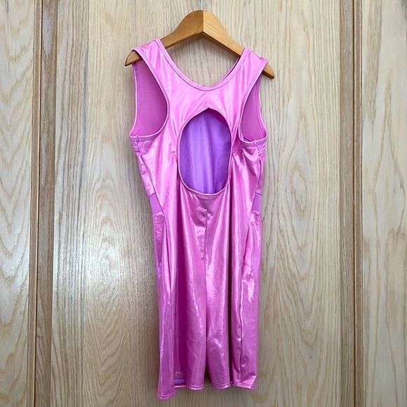 NWOT Pink biketard with mesh and silver stud details size 10/12 girls - Picture 2 of 6